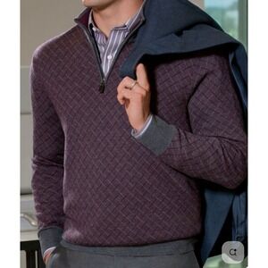 Jos. A. Bank Signature Men's XL‎ Merino Wool Birdseye 1/4 Zip Sweater Burgundy